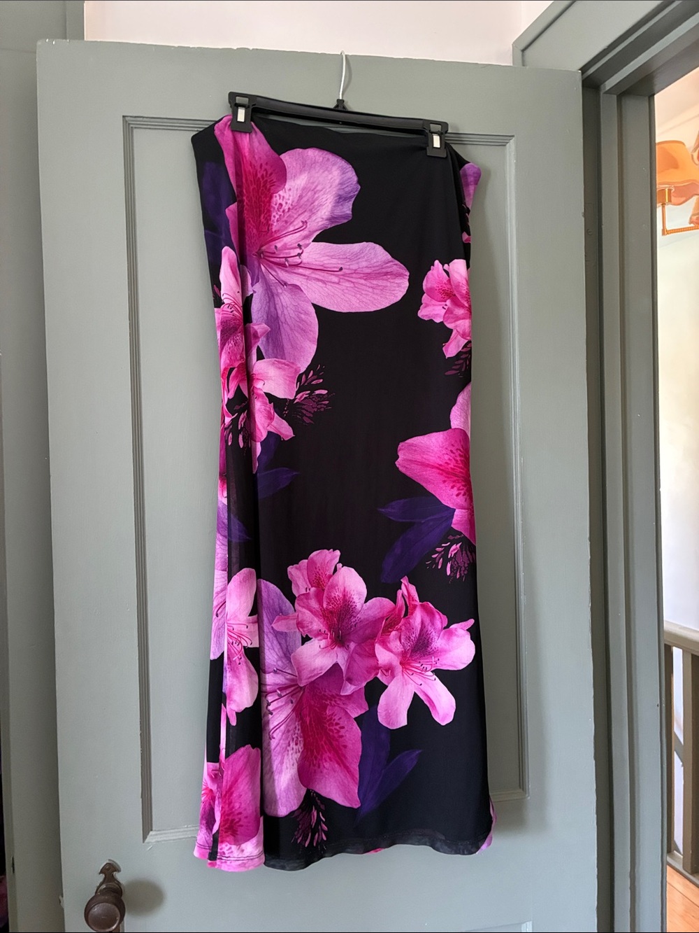 No Boundaries Black Maxi Skirt with Pink Floral Print